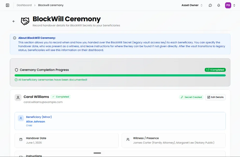 Ceremony screen