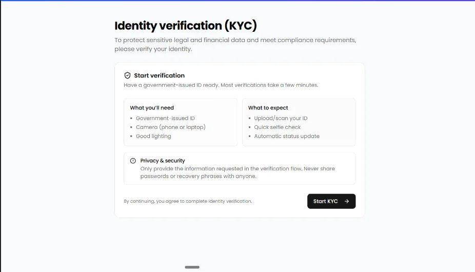 Identity verification screen