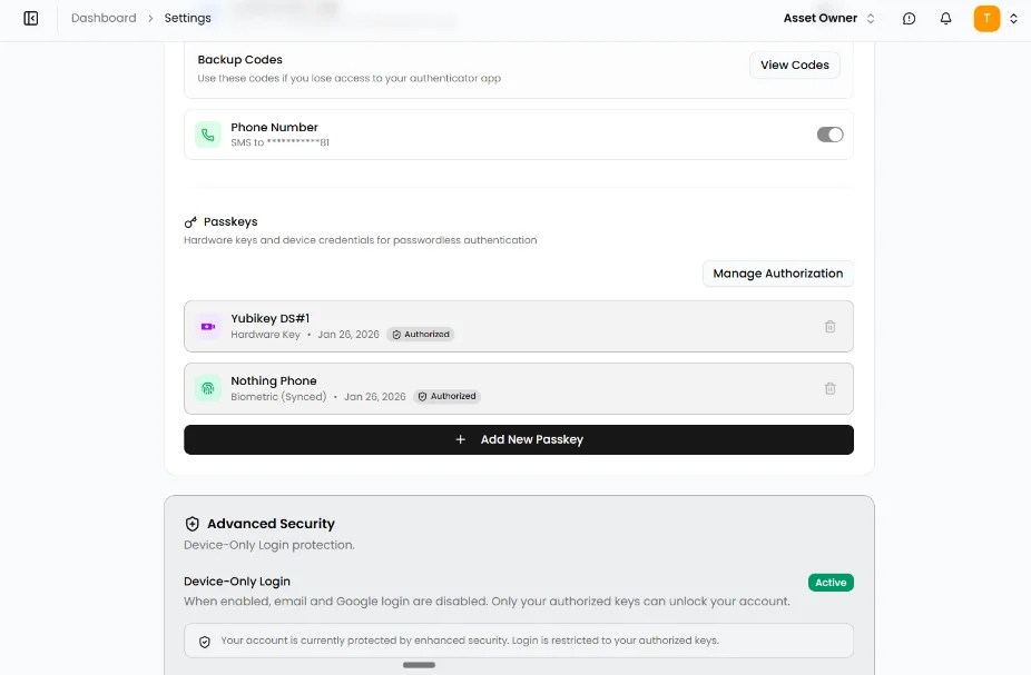 Passkey screen